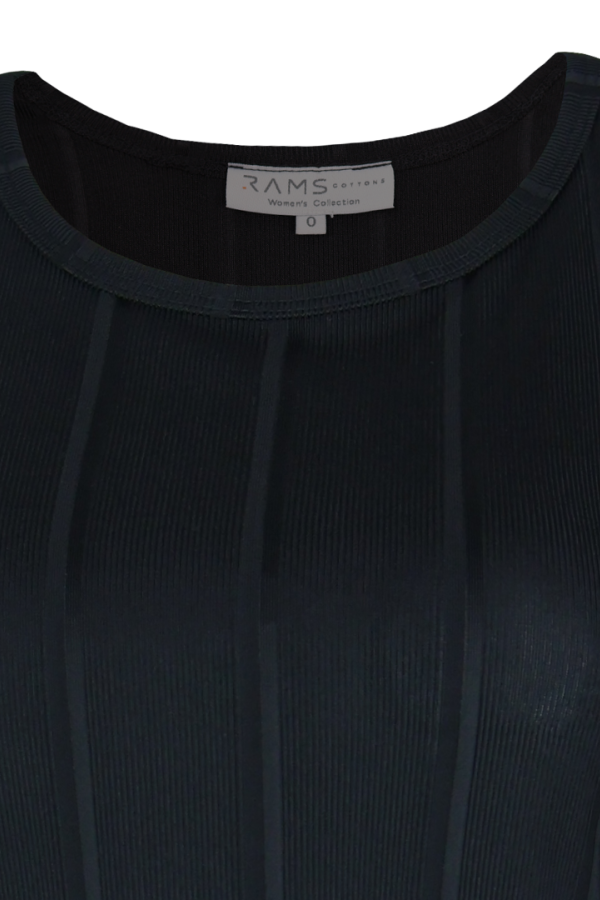 Vestido Textura Rayas Verticales Color Negro Manga Corta Para Mujer
